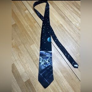 Vintage Space Station Silk Tie Black and Blue RM Style 1999